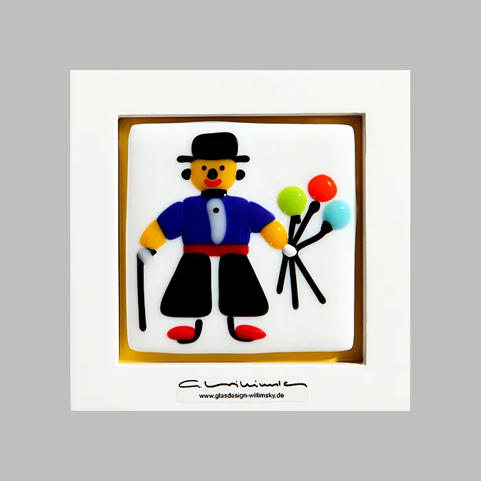 Gerahmtes Kinderbild aus Glas mit einer fröhlichen Figur