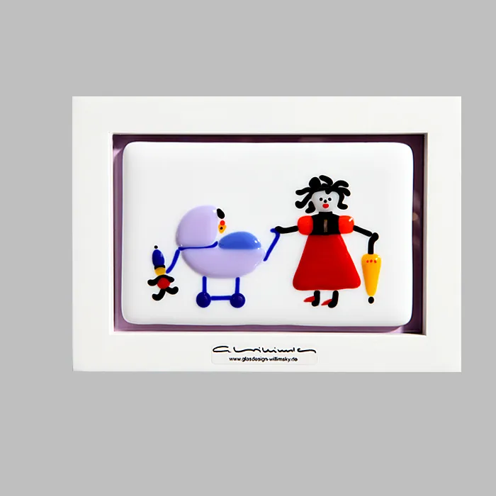 Gerahmtes Kinderbild aus Glas mit einer fröhlichen Figur