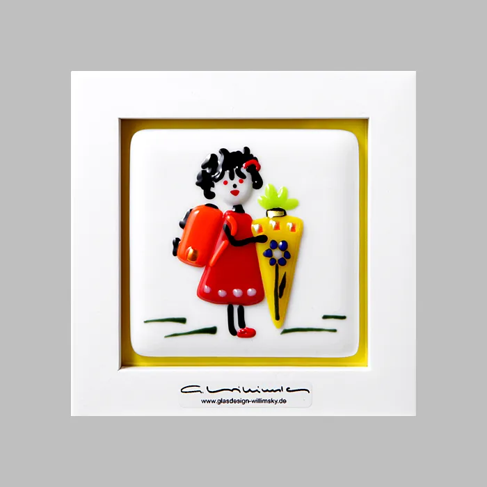 Gerahmtes Kinderbild aus Glas mit einer fröhlichen Figur
