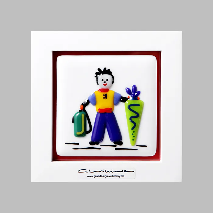 Gerahmtes Kinderbild aus Glas mit einer fröhlichen Figur