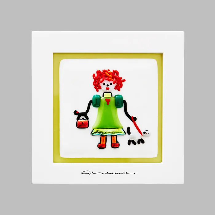 Gerahmtes Kinderbild aus Glas mit einer fröhlichen Figur